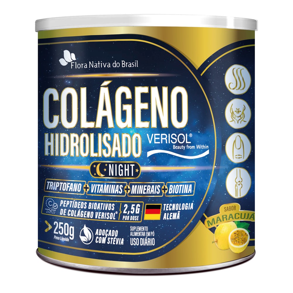 Colageno Verisol Hid Night + Triptofano Pote 250g Maracuja Flora Nativa
