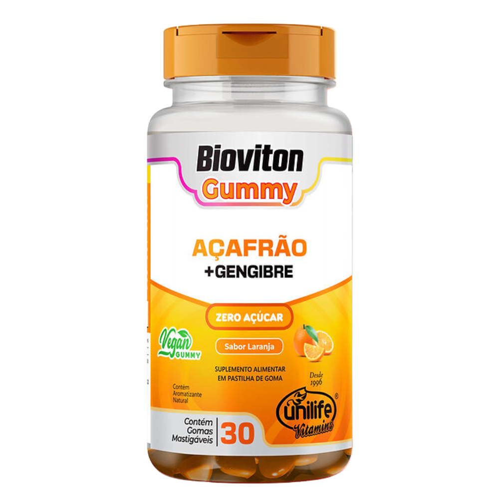 Açafrao (Curcuma) com Gengibre BioViton 2500mg 30 gomas Sabor Laranja Unilife