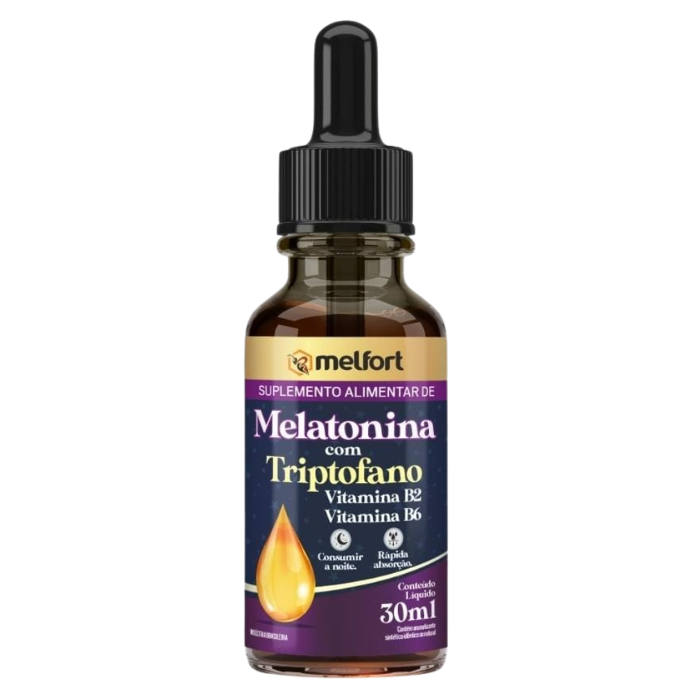 Melatonina com Triptofano e Vit B2 e B6 em gotas - sabor camomila e maracuja 30ml Melfort
