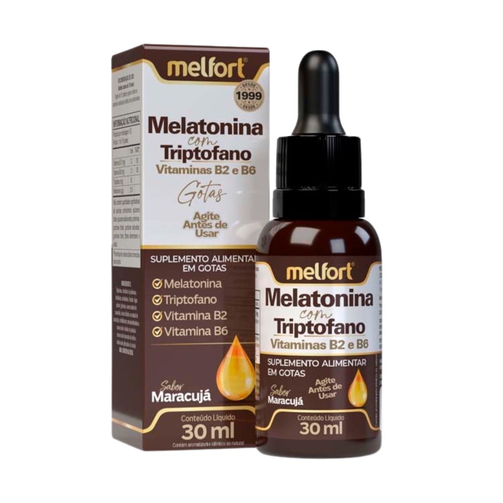 Melatonina com Triptofano e Vit B2 e B6 em gotas - sabor camomila e maracuja 30ml Melfort