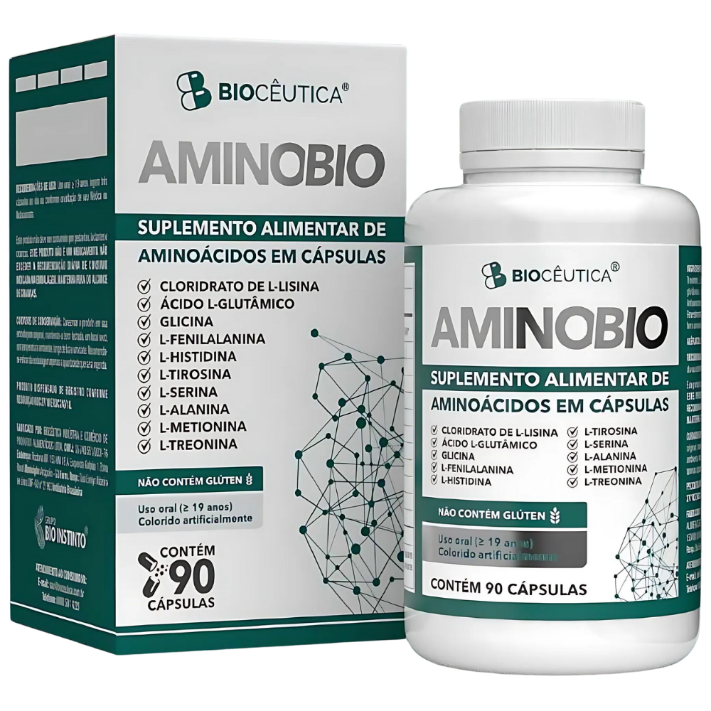 Aminobio - Aminoacidos (lisina, glicina, fenilalanina, tirosina, treonina e mais) 490mg 90 cápsulas Bioceutica