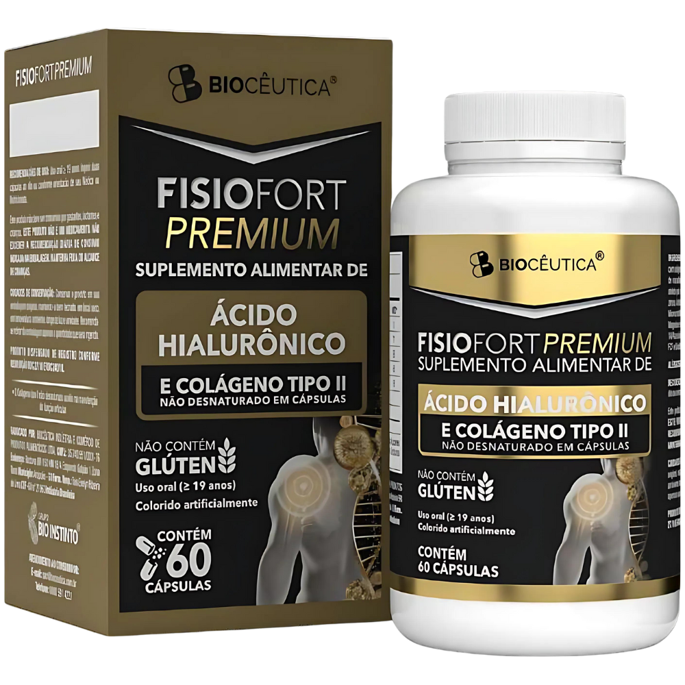 FisioFort Premium - Acido Hialuronico com Colageno tipo II 370mg 60 cápsulas Bioceutica