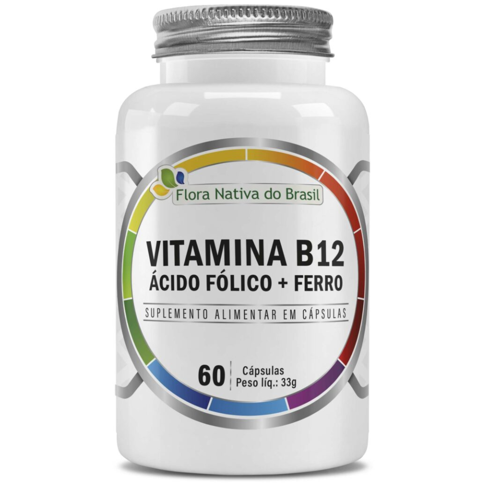 Vitamina B12 com Acido Folico e Ferro 560mg 60 cápsulas Flora Nativa