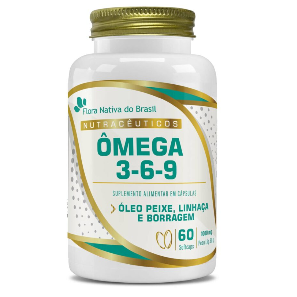Omega 3-6-9 - Oleos de Peixe, Linhaça e Borragem - 1000mg 60 softcaps Flora Nativa