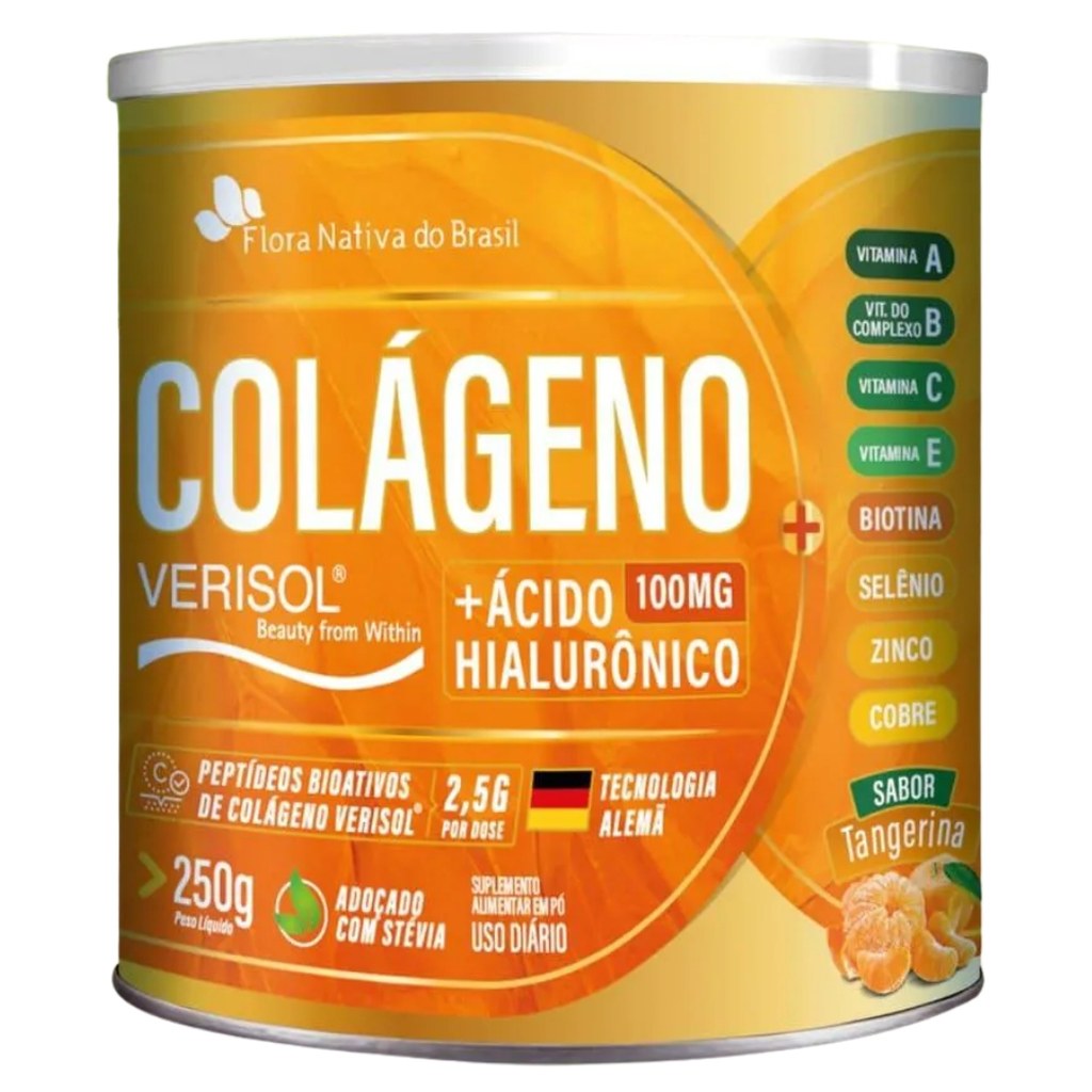Colageno Verisol Hid + Acido Hialuronico Pote 250g Sabor Tangerina Flora Nativa