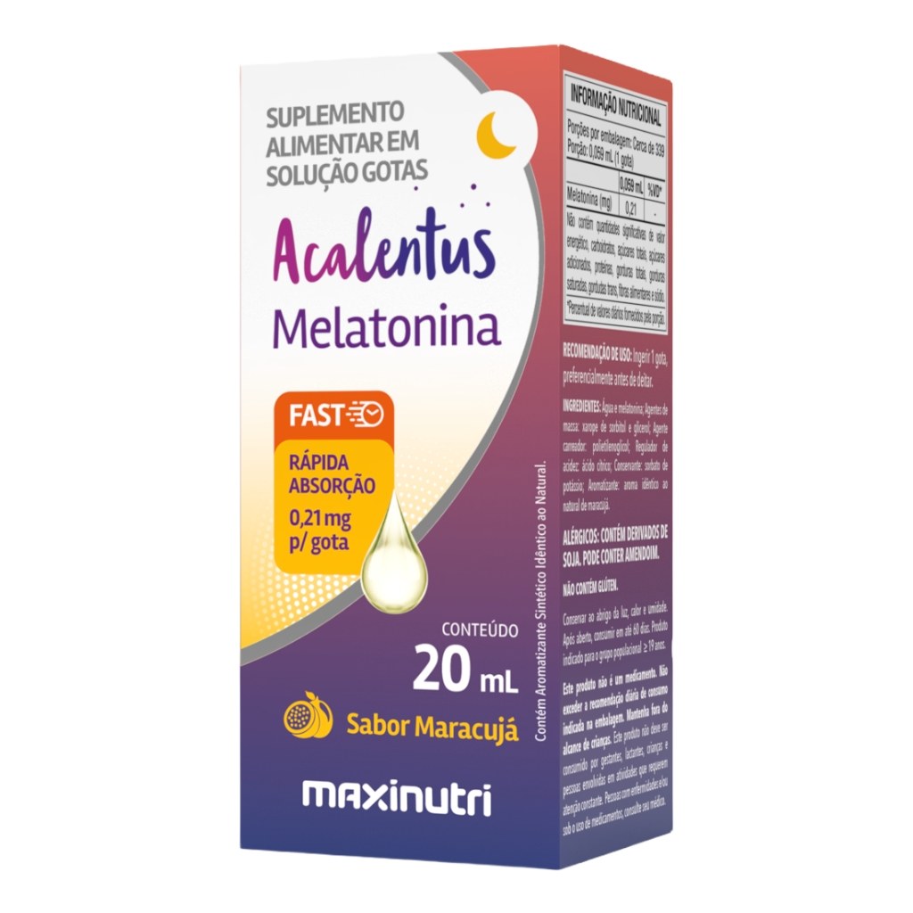 Melatonina - Acalentus sabor Maracuja (0,21mg / gota) 20 ml Maxinutri