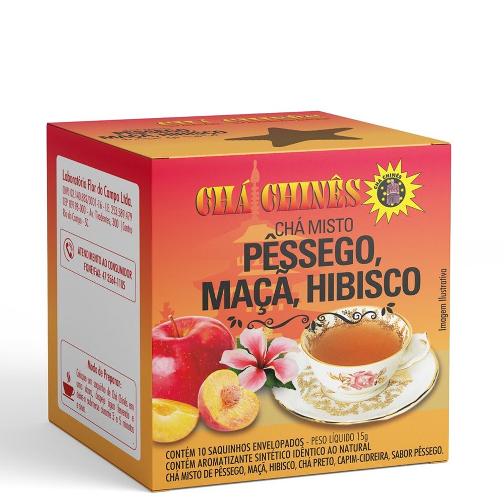 Cha Pessego com Maça e Hibisco 15g Cha Chines
