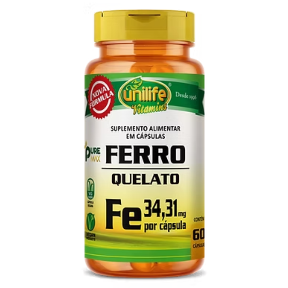Ferro Quelato (34,31mg de Fe por cápsula) 500mg 60 cápsulas Unilife
