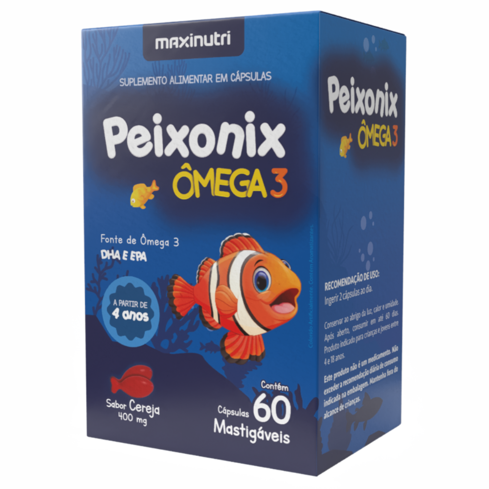Peixonix Omega 3 Mastigavel Sabor Cereja 60 cápsulas Maxinutri