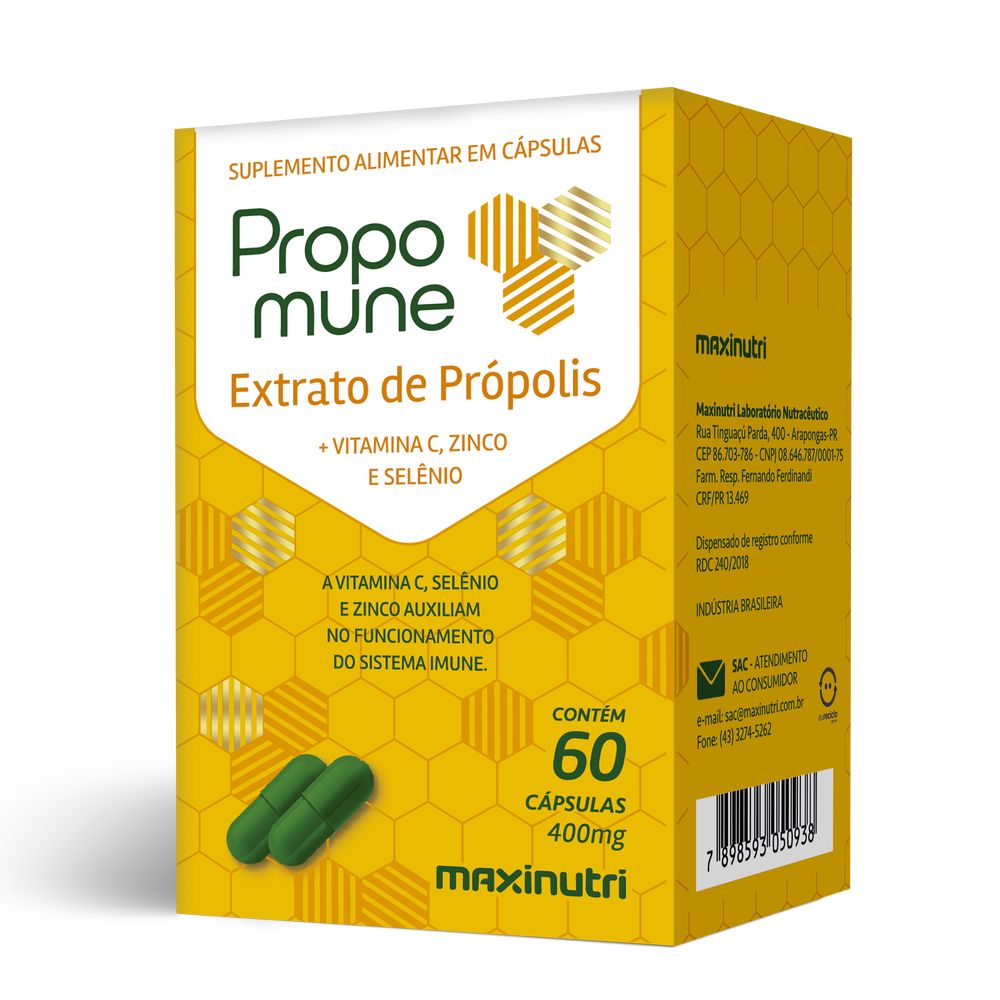 Propomune (Extrato de Propolis, Vitamina C, Zinco, Selenio) 60 cápsulas Maxinutri