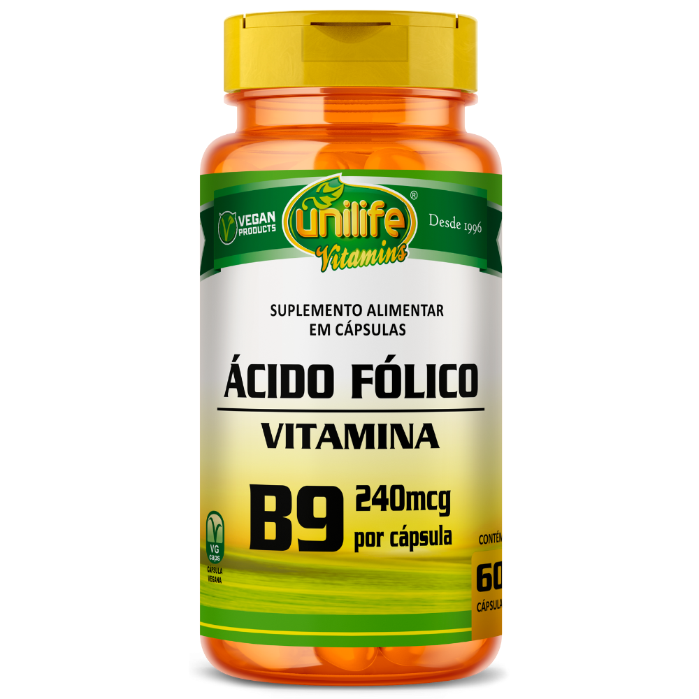 Vitamina B9 - Acido Folico - 500mg 60 cápsulas Unilife