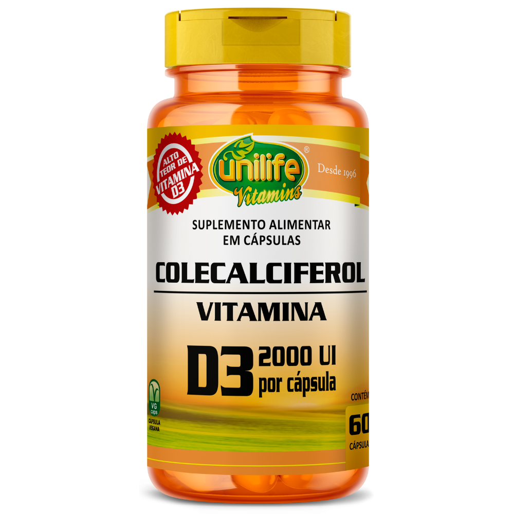 Vitamina D3 - Colecalciferol 2000Ui - 60 cápsulas Unilife