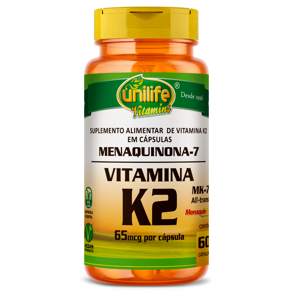 Vitamina K2 - Menaquinona (65mcg) - 500mg 60 cápsulas Unilife